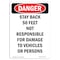 Signmission OSHA Danger Sign, Stay Back 50 Feet Not Responsible, 5in X 3.5in Decal, 3.5" W, 5" L, Portrait OS-DS-D-35-V-2333 - alternate 1